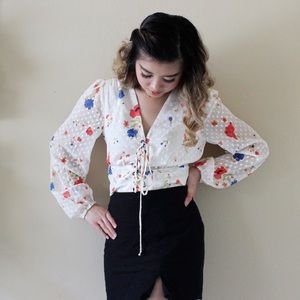 VINTAGE LONG PUFFY SLEEVE SHEER HOLIDAY BLOUSE